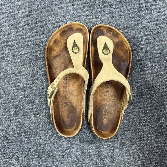 Birkenstock Gizeh Sandals Women's Size 7 Tan Leather Toe Post Comfort Flip Flops - Picture 8 of 12